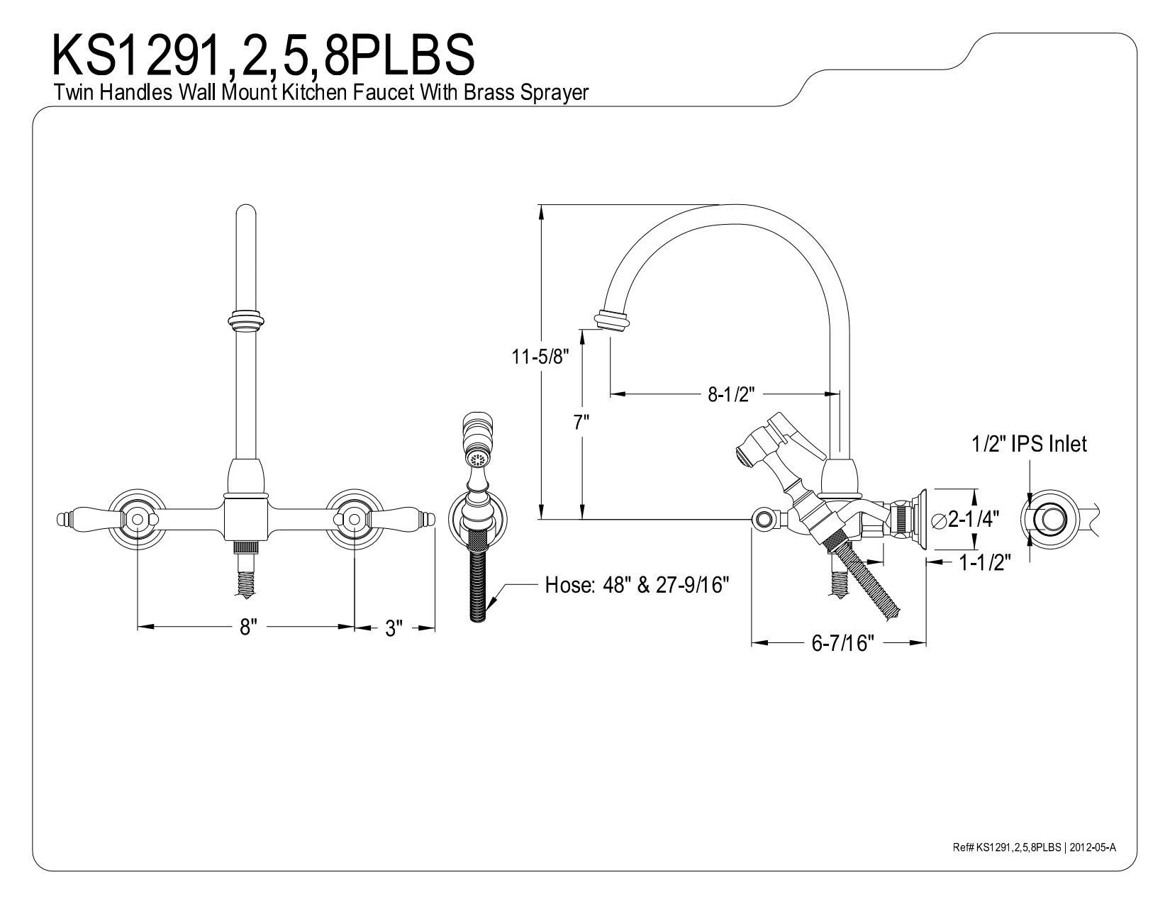 Kingston Brass KS1292PLBS Restoration Bridge Kitchen Faucet, 8-1/2" in Spout Reach, Polished Brass