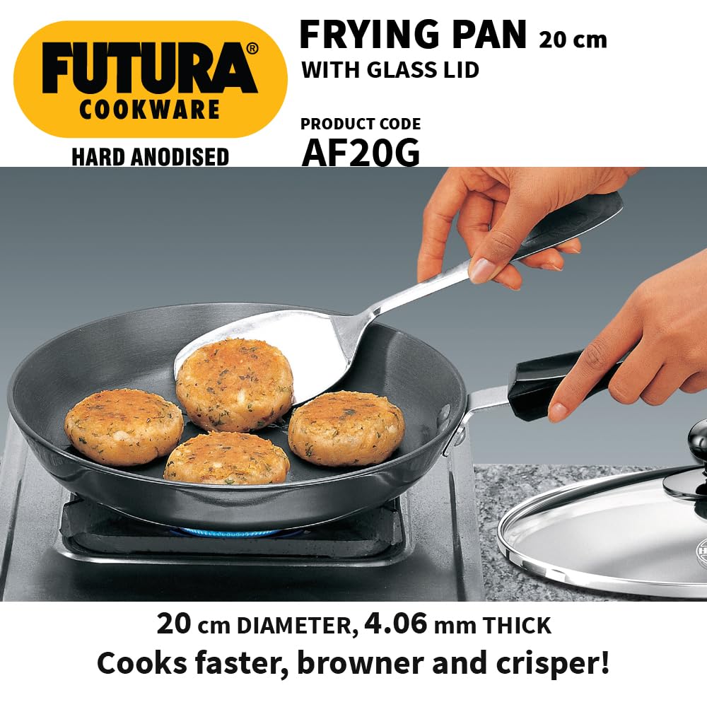 Hawkins Futura Hard Anodised Frying Pan With Glass Lid, 22cm Black