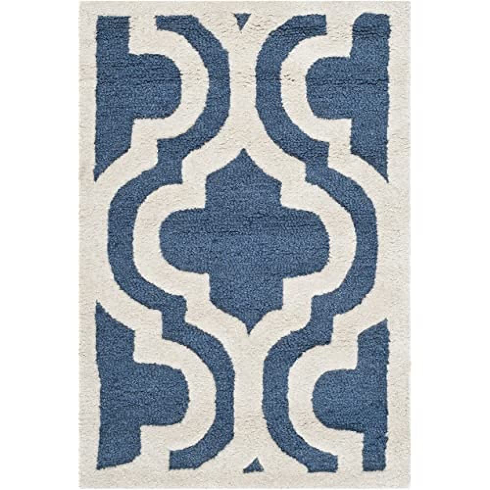 SAFAVIEH Cambridge Collection 2' x 3' Navy/Ivory CAM132G Handmade Moroccan Premium Wool Accent Rug