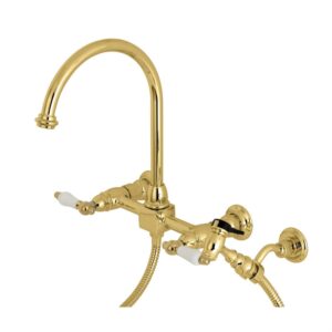 kingston brass ks1292plbs restoration bridge kitchen faucet, 8-1/2" in spout reach, polished brass