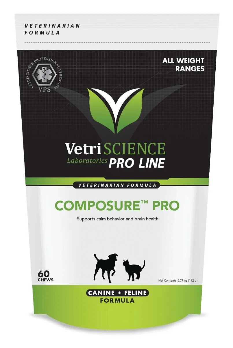 VetriScience Composure Pro - Calming Support Supplement for Cats & Dogs - Relaxation Bites with Colostrum Calming Complex & Vitamin B - Clinical Strength Calming Pet Aid Chews - 60 Chews