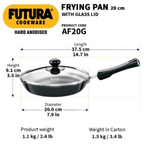 Hawkins Futura Hard Anodised Frying Pan With Glass Lid, 22cm Black