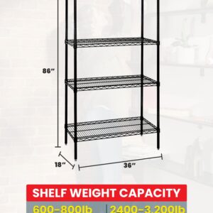 Quantum Storage Systems WR86-1836BK Starter Kit for 86" Height 4-Tier Wire Shelving Unit, Black Finish, 18" Width x 36" Length x 86" Height