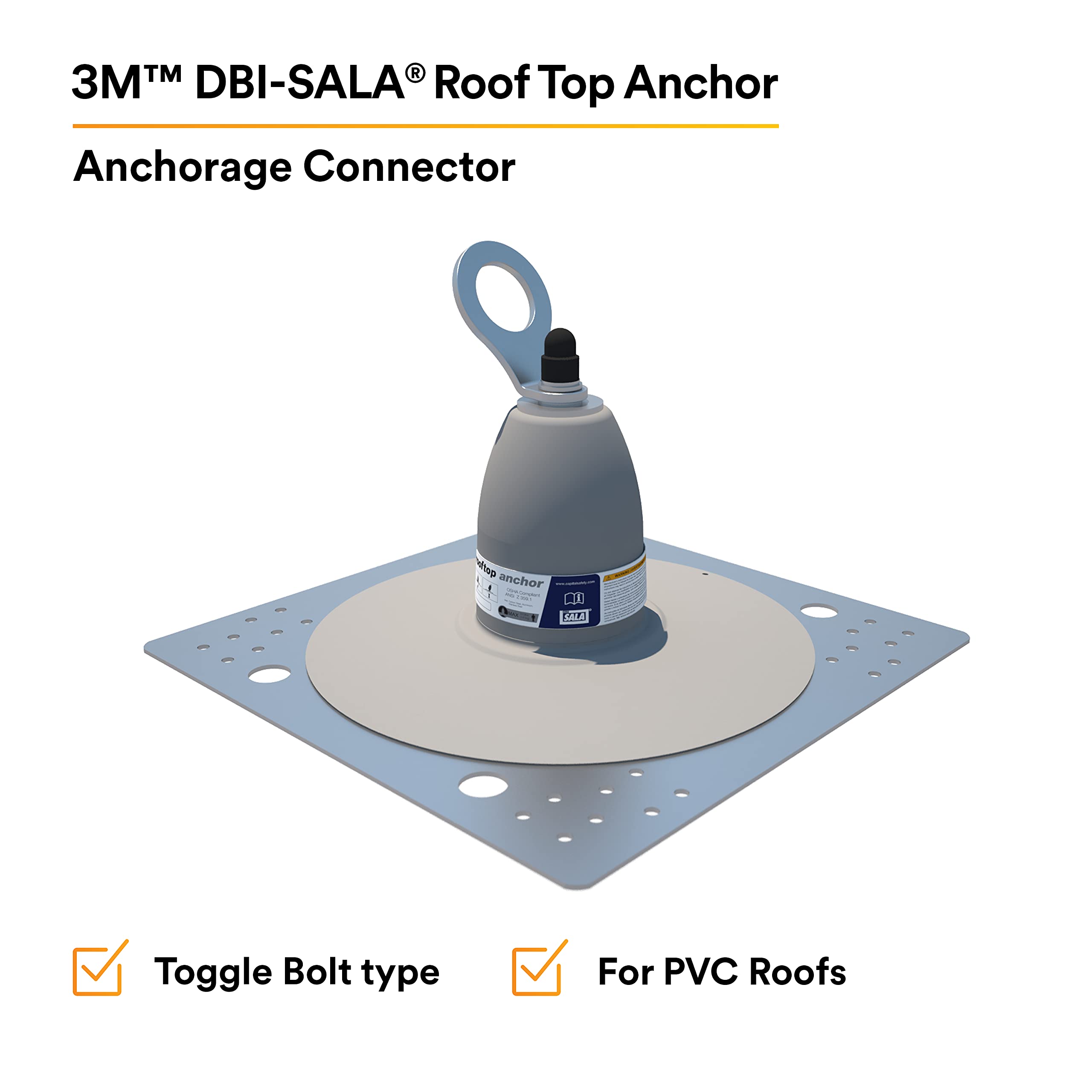 3M DBI-SALA 2100140 Roof Top Anchor for PVC Membrane and Built-Up Roofs with Weather Proofing Shroud, Silver