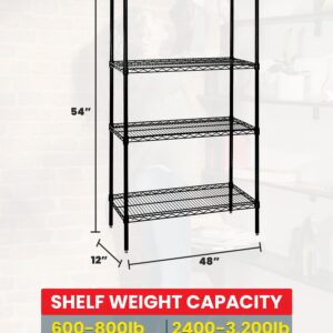 QUANTUM STORAGE SYSTEMS WR54-1248BK Starter Kit Wire Shelves Black Epoxy 4 Shelves 54" H x 48" W x 12" D