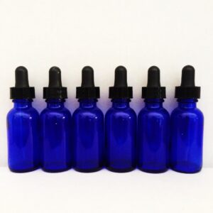 1/2 Oz (15 ml) Blue Boston Round Glass Bottle w/Dropper - Pack of 6