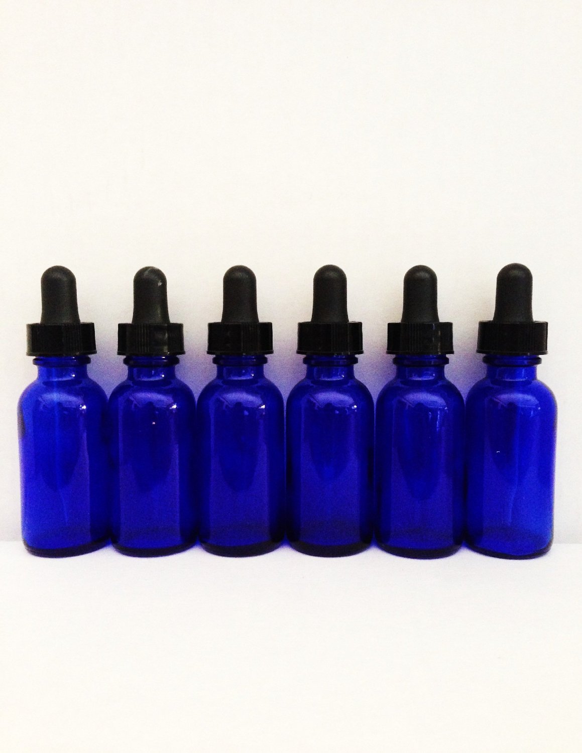 1/2 Oz (15 ml) Blue Boston Round Glass Bottle w/Dropper - Pack of 6