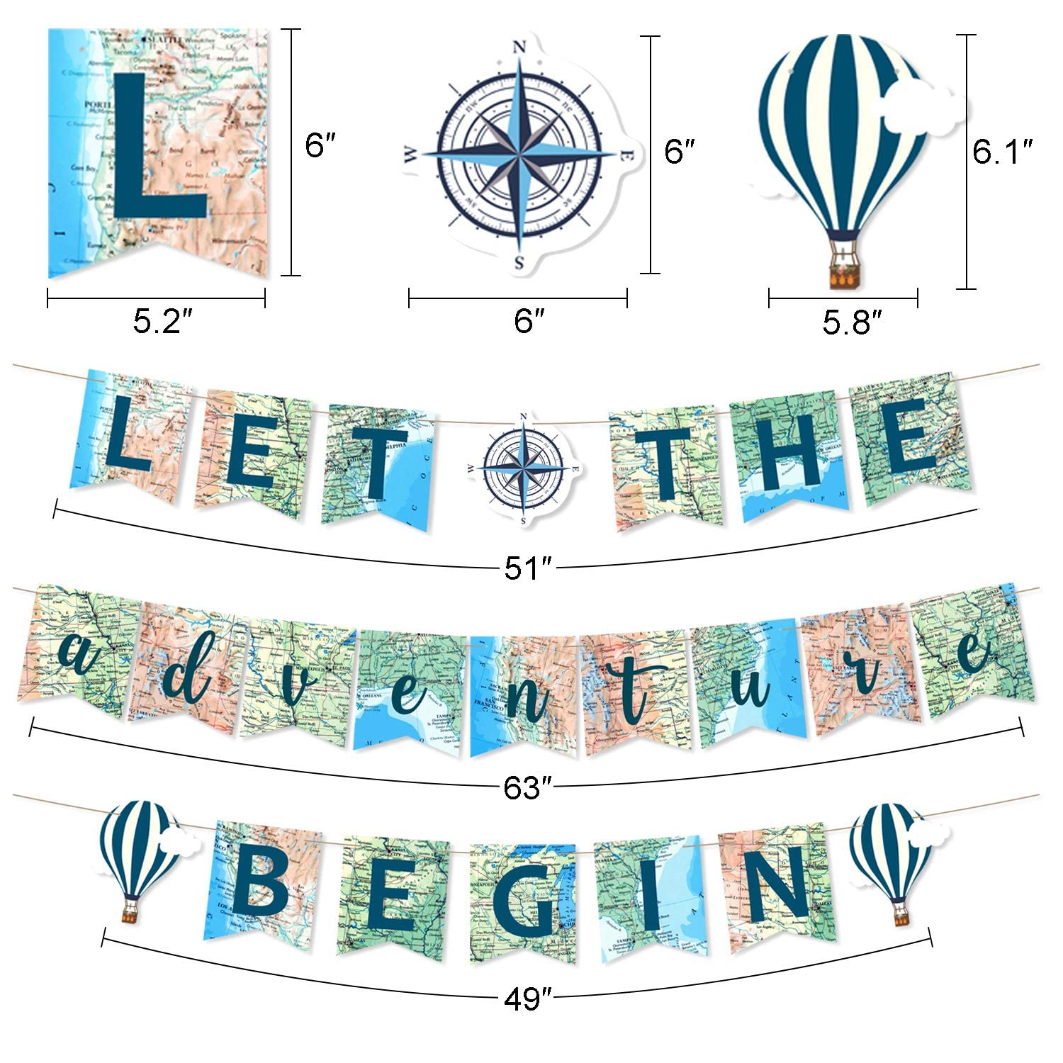 Yaaaaasss! Let the Adventure Begin Banner Adventure Awaits Bon Voyage Map Banner for Travel Themed Birthday Baby Shower Graduation Retirement Job Career Change Farewell Party Decorations Supplies