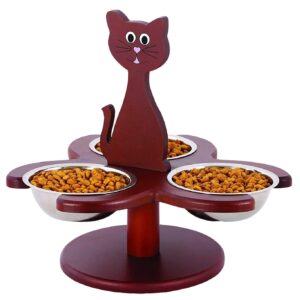 Etna Pet Store Elevated Cat Bowls - This Wooden, Raised Pet Feeder Promotes Better Digestion and is Easy on the Joints - Multiple Cat Feeder with 3 Removable Cat Bowls for Food and Water - Brown