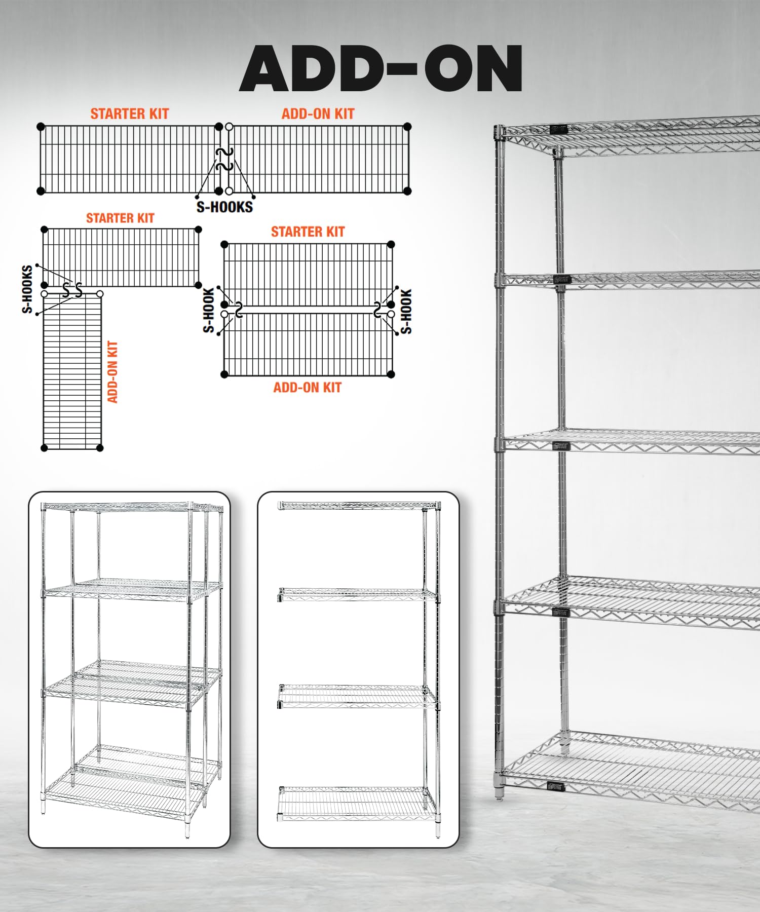 QUANTUM STORAGE SYSTEMS WR54-1248BK Starter Kit Wire Shelves Black Epoxy 4 Shelves 54" H x 48" W x 12" D