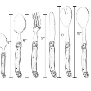 Laguiole By FlyingColors Stainless Steel Flatware Set. Multicolor Handles, Wooden Storage Box, 34 Pieces