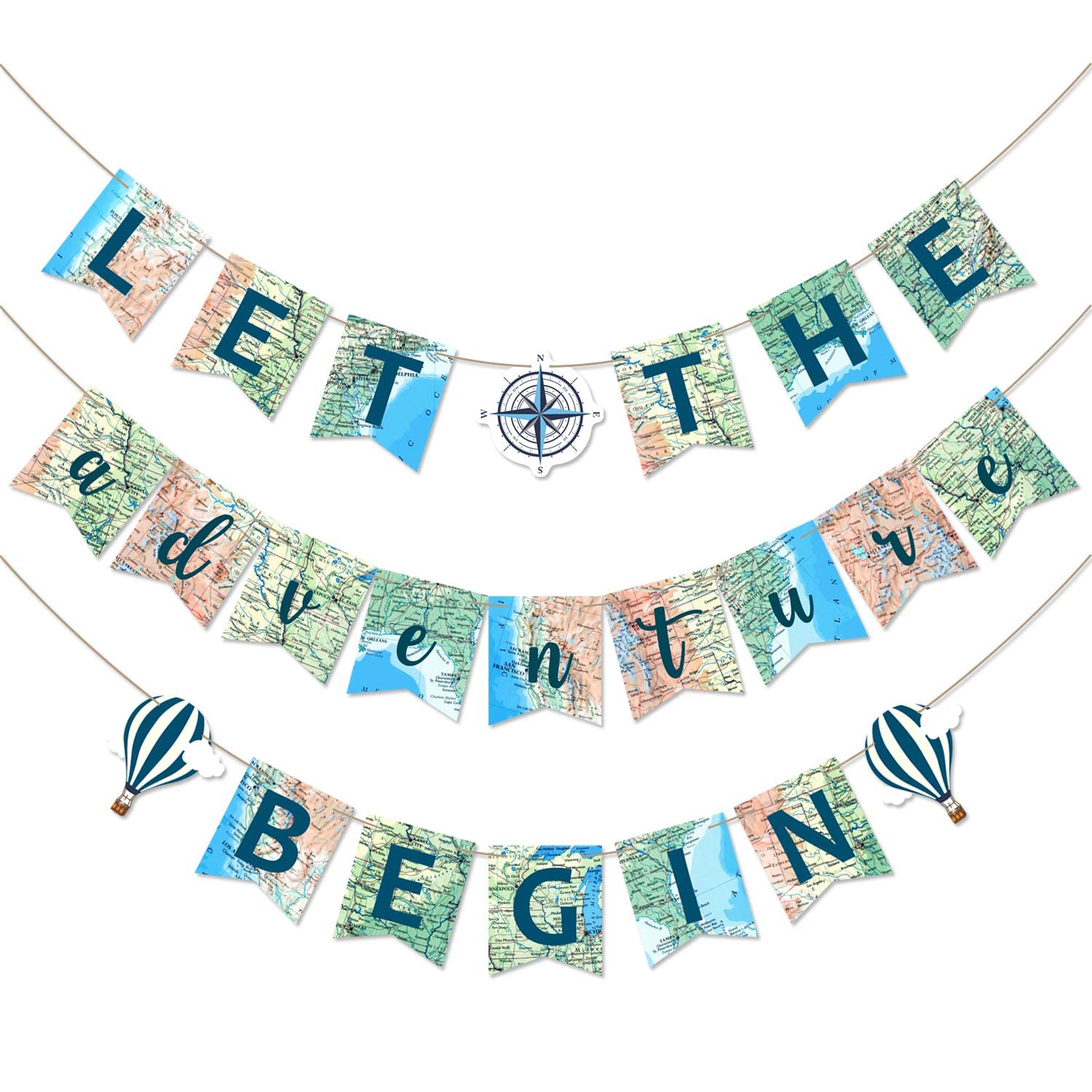 Yaaaaasss! Let the Adventure Begin Banner Adventure Awaits Bon Voyage Map Banner for Travel Themed Birthday Baby Shower Graduation Retirement Job Career Change Farewell Party Decorations Supplies