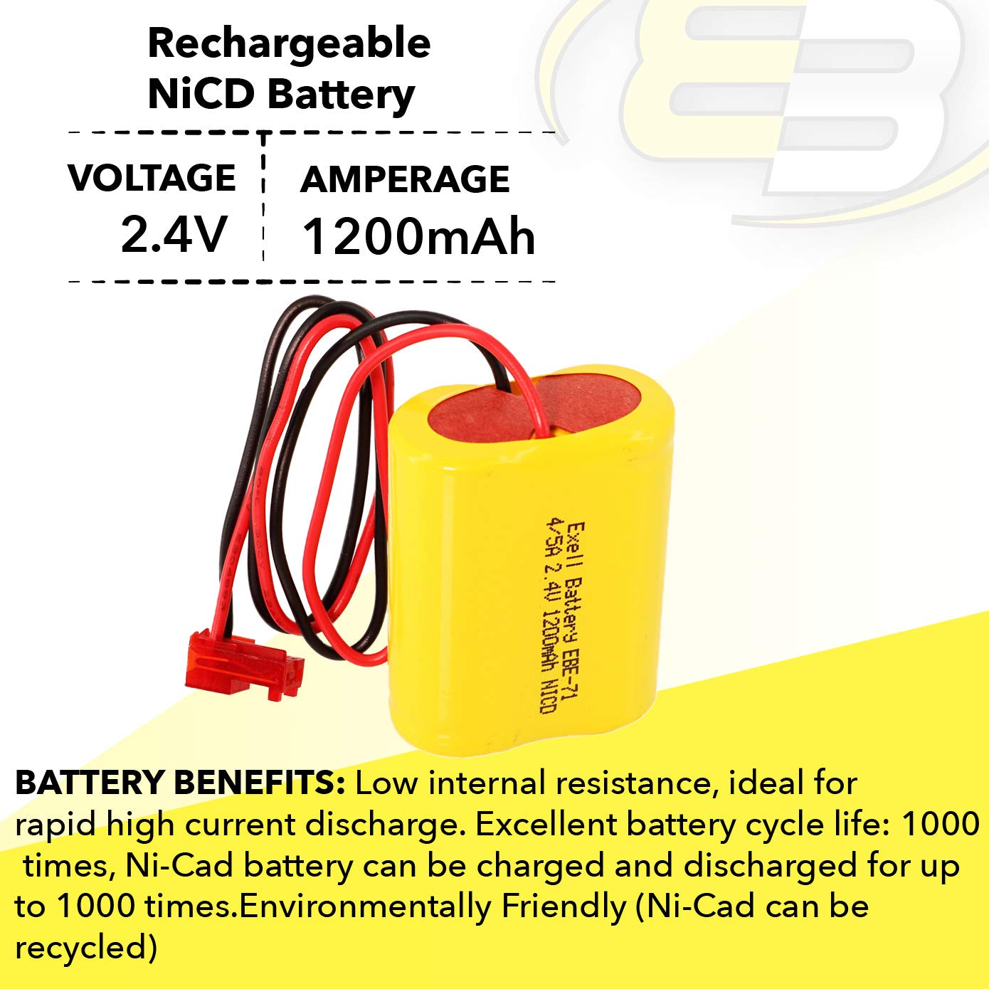 Emergency/Exit Lighting Battery Fits and Replaces Powercell PCNA4/5-2-SR-LC BGN1100-2DWP-41REC NIC1158 PCHA4/5-2-SR-LC ANIC1158 Lithonia ELB2P401N