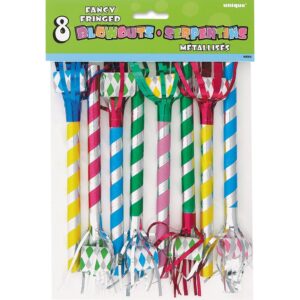 multicolor metallic stripes party blowouts - 9.5", 8 pieces - perfect birthday party favors for kids