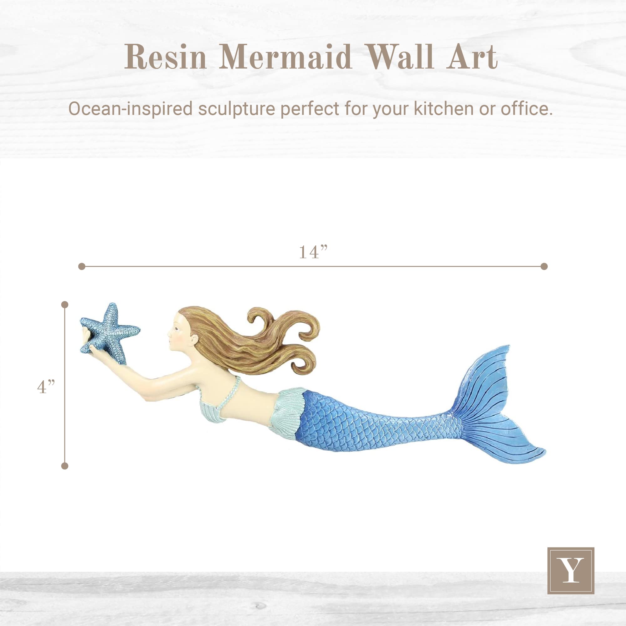 Young's Inc. Resin Mermaid Wall Art – 14”L x 3.5”H Nautical Decor Piece – Beach Decorations for Home – Wall Sculptures