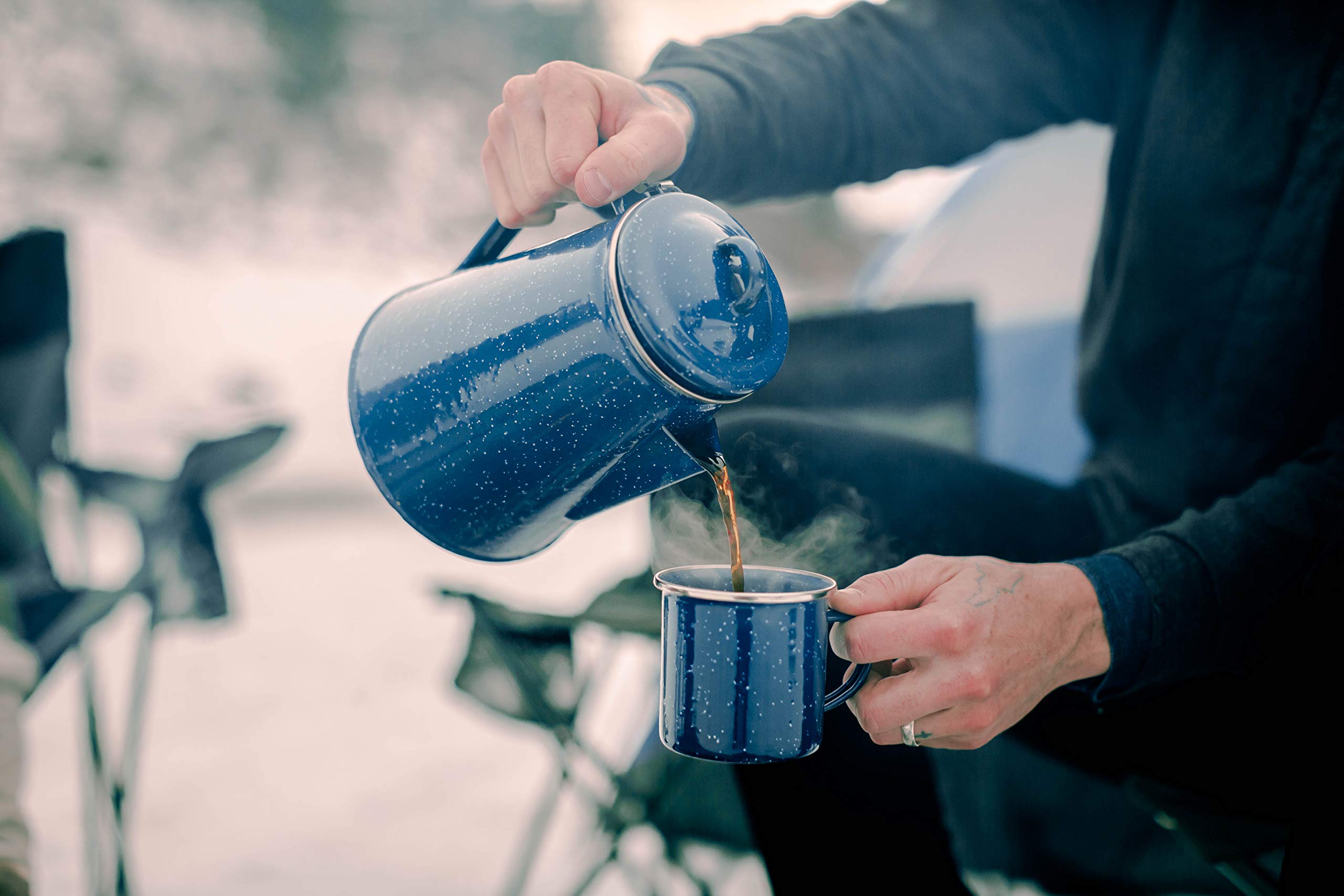 Stansport Enamel Percolator Coffee Pot 8 Cup - Blue (10343)