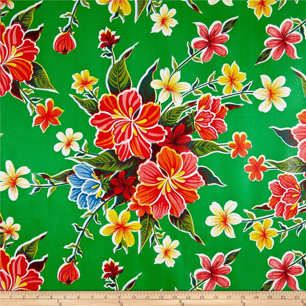 Oil Cloth International Oilcloth Hibiscus Green Fabric By The Yard