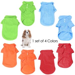 KINGMAS 4 Pieces Dog T-Shirt, Breathable Pet Shirts, Puppy Sweatshirt Dog Clothes Outfit Apparel Coats for Small Medium Dogs Cats (Blue, Green, Red, Orange) - X-Small