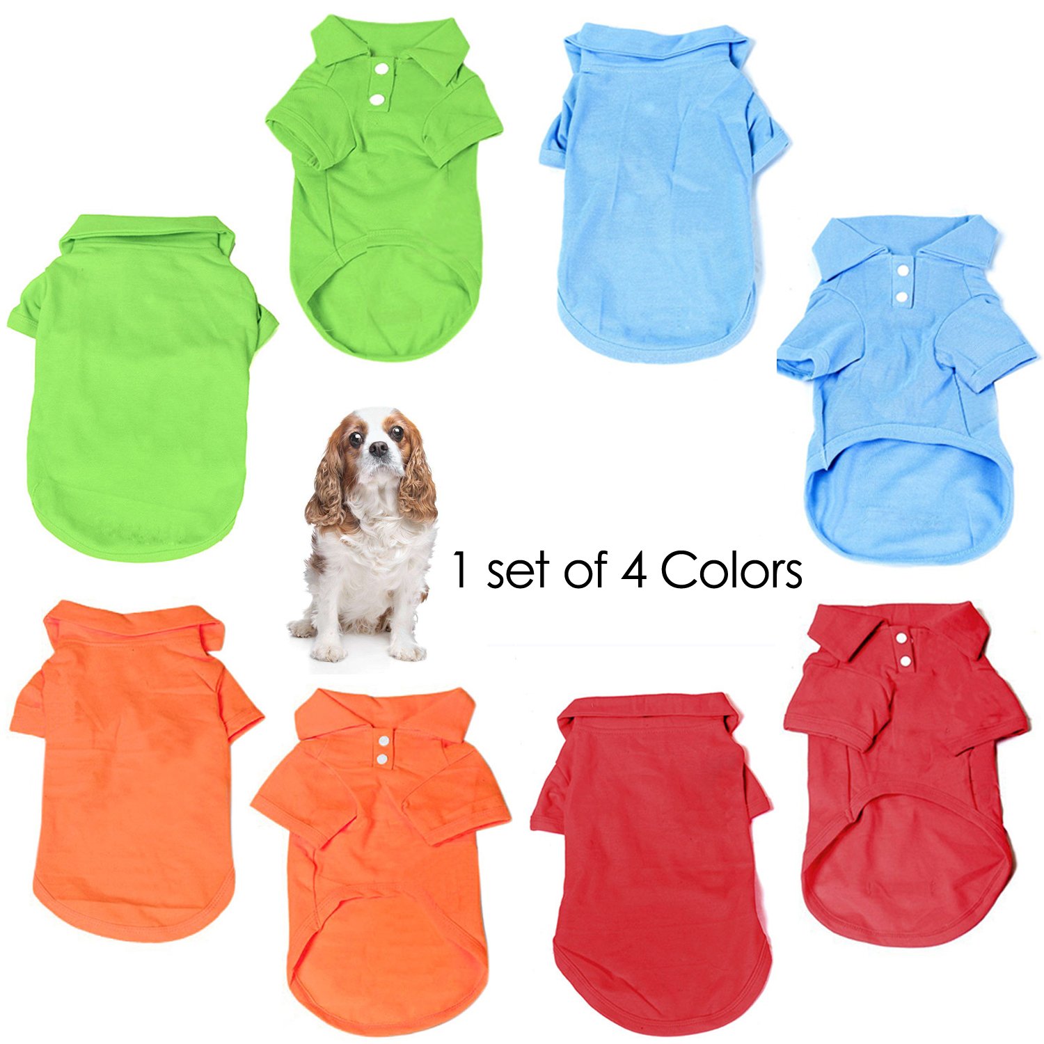 KINGMAS 4 Pieces Dog T-Shirt, Breathable Pet Shirts, Puppy Sweatshirt Dog Clothes Outfit Apparel Coats for Small Medium Dogs Cats (Blue, Green, Red, Orange) - X-Small