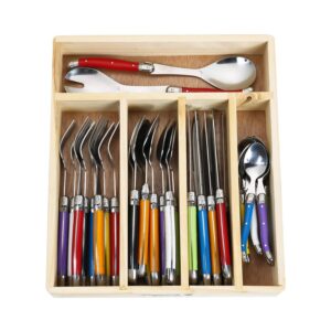 laguiole by flyingcolors stainless steel flatware set. multicolor handles, wooden storage box, 34 pieces