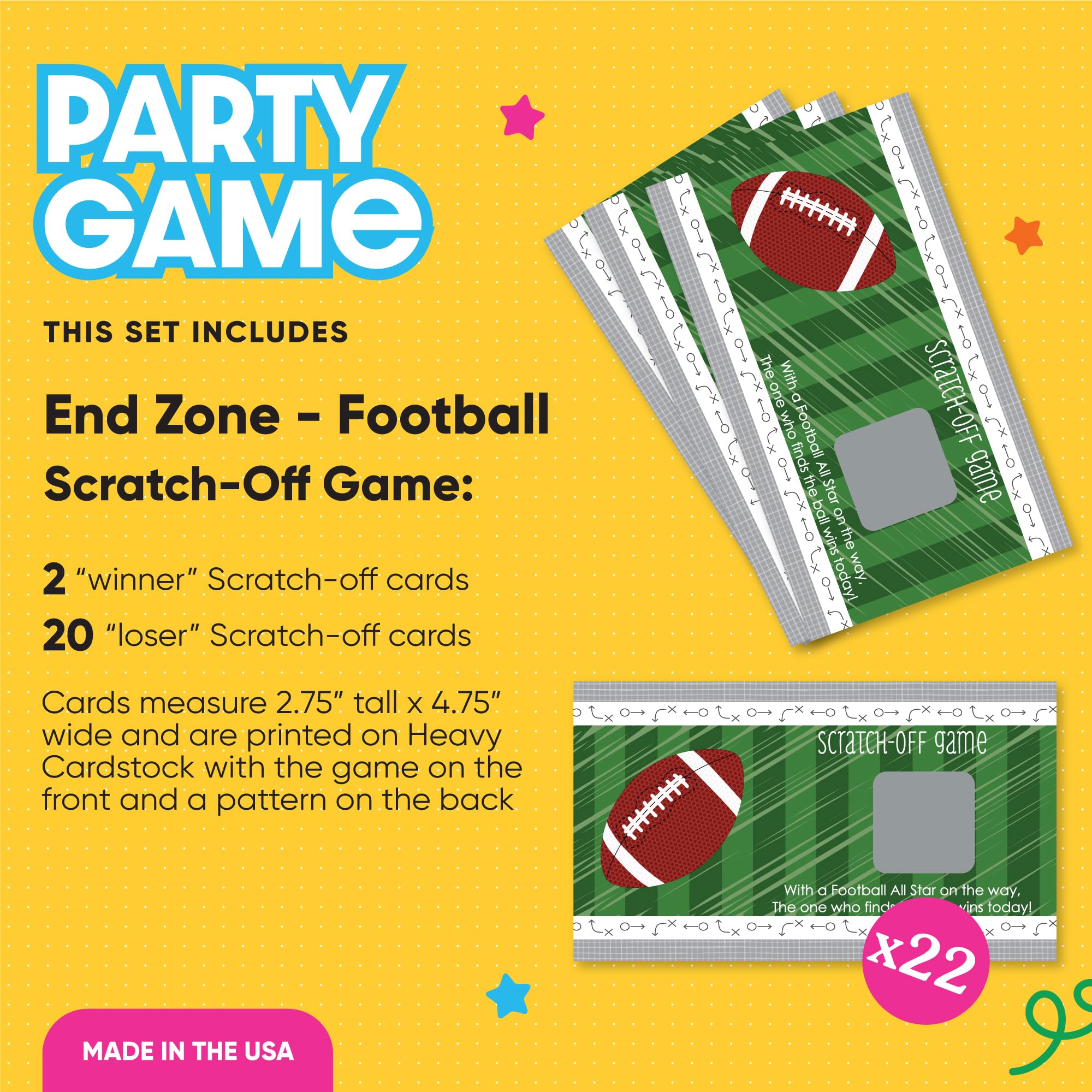 Big Dot of Happiness End Zone - Football - Baby Shower or Birthday Party Game Scratch Off Cards - 22 Count