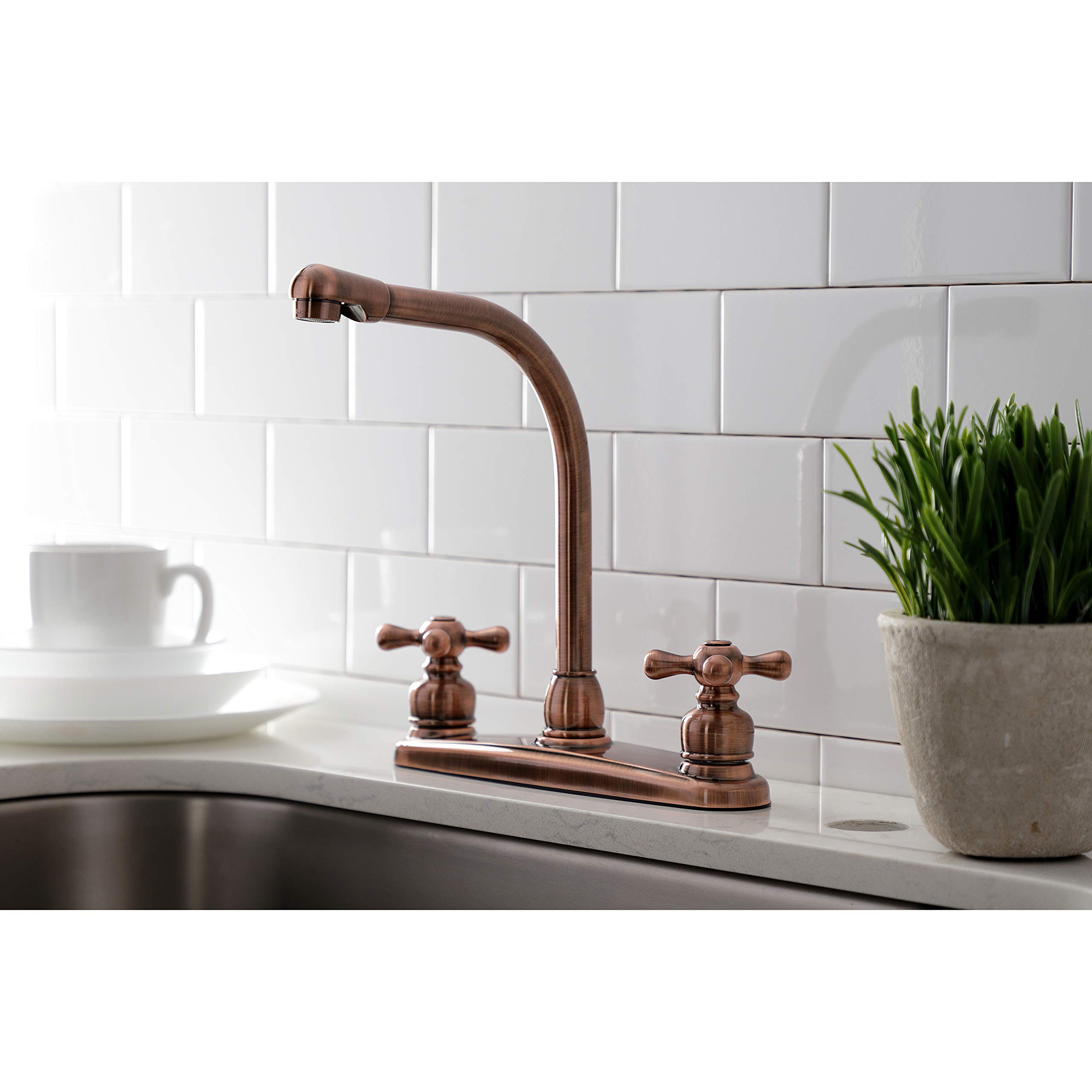 Kingston Brass KB716AXLS Victorian 8" Centerset Kitchen Faucet, Antique Copper