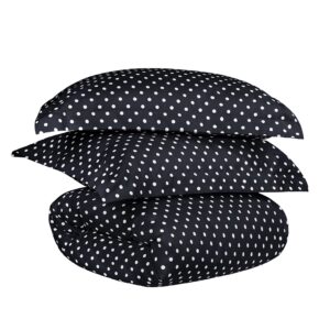 superior cotton blend duvet cover set, polka dot design, includes 1 duvet cover with button closure 1 pillow sham, luxury bedding, sateen weave, twin, black