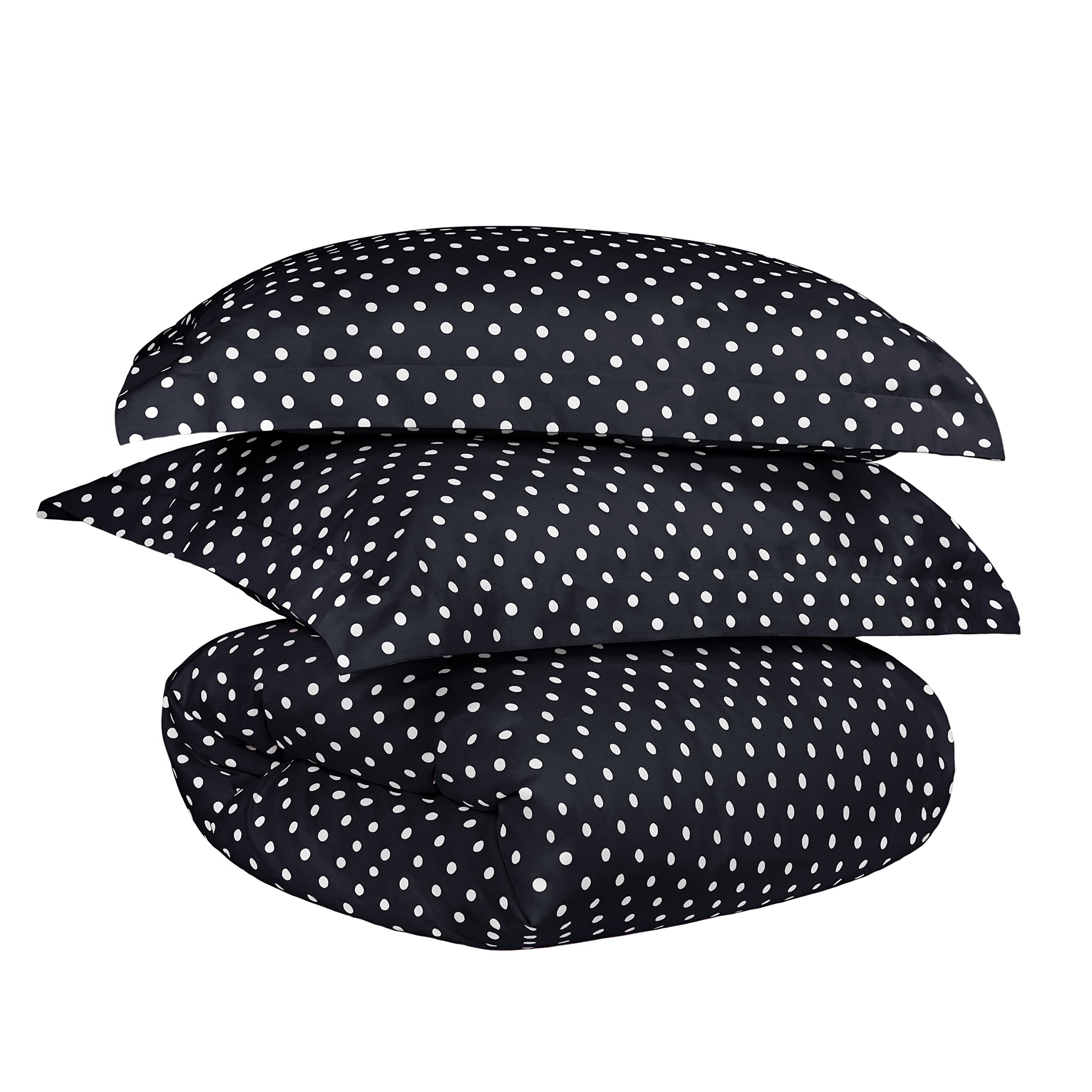 SUPERIOR Cotton Blend Duvet Cover Set, Polka Dot Design, Includes 1 Duvet Cover with Button Closure 1 Pillow Sham, Luxury Bedding, Sateen Weave, Twin, Black