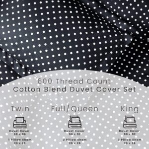 SUPERIOR Cotton Blend Duvet Cover Set, Polka Dot Design, Includes 1 Duvet Cover with Button Closure 1 Pillow Sham, Luxury Bedding, Sateen Weave, Twin, Black