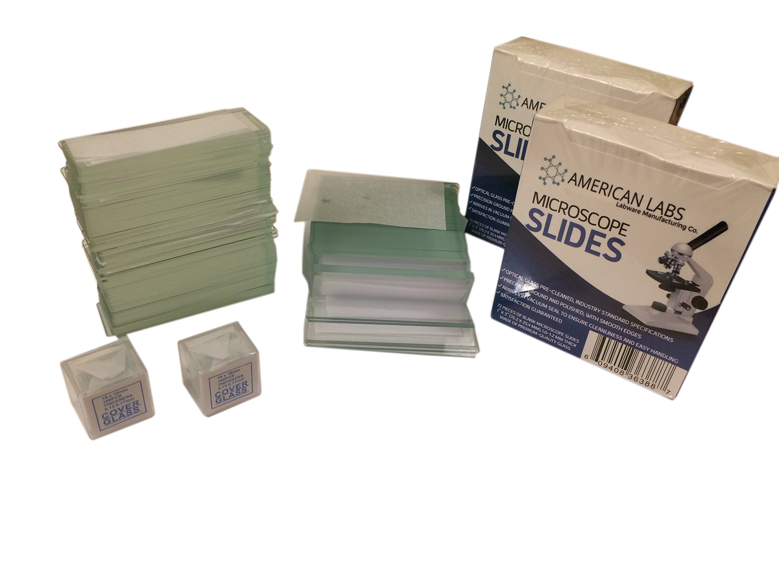 American Labs BS-144P-200S-22-A 144 Blank Microscope Slides and 200 Cover Glass Pre Cleaned - 2 Packs Ground Edges