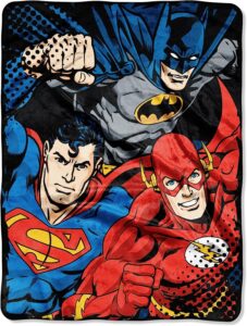 dc comics justice, league trio micro raschel throw blanket, 46" x 60", multi color, 1 count