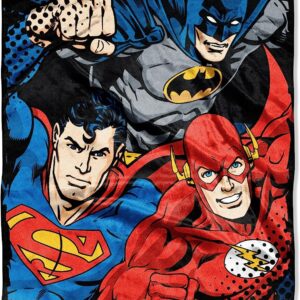 DC Comics Justice, League Trio Micro Raschel Throw Blanket, 46" x 60", Multi Color, 1 Count