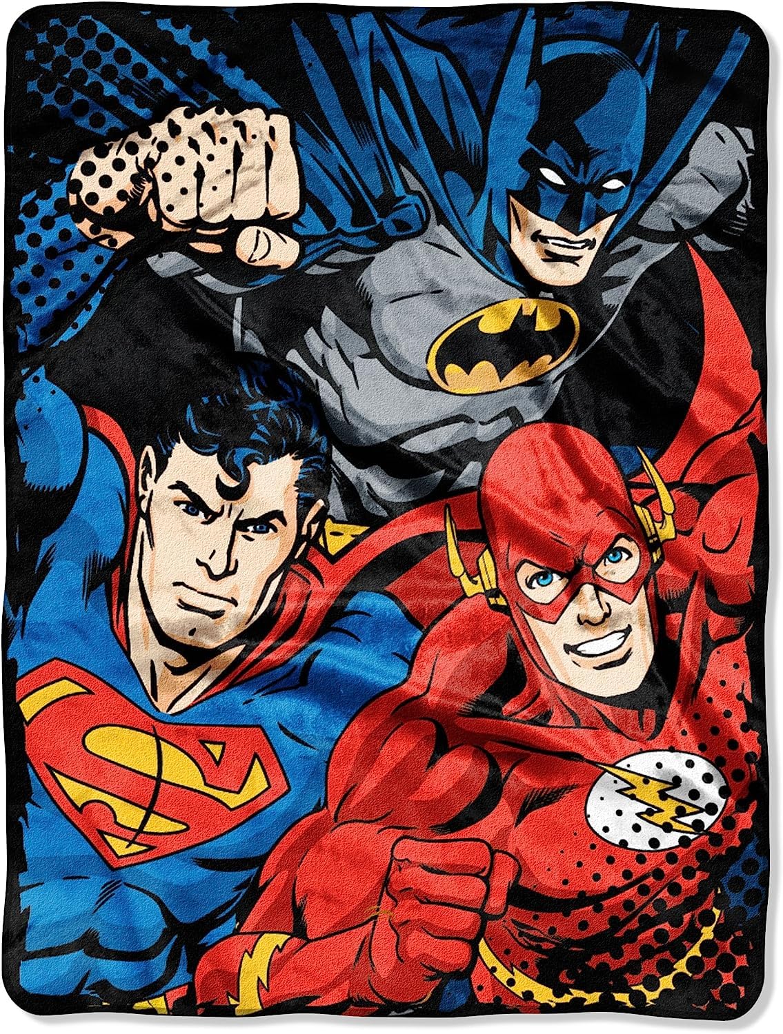 DC Comics Justice, League Trio Micro Raschel Throw Blanket, 46" x 60", Multi Color, 1 Count