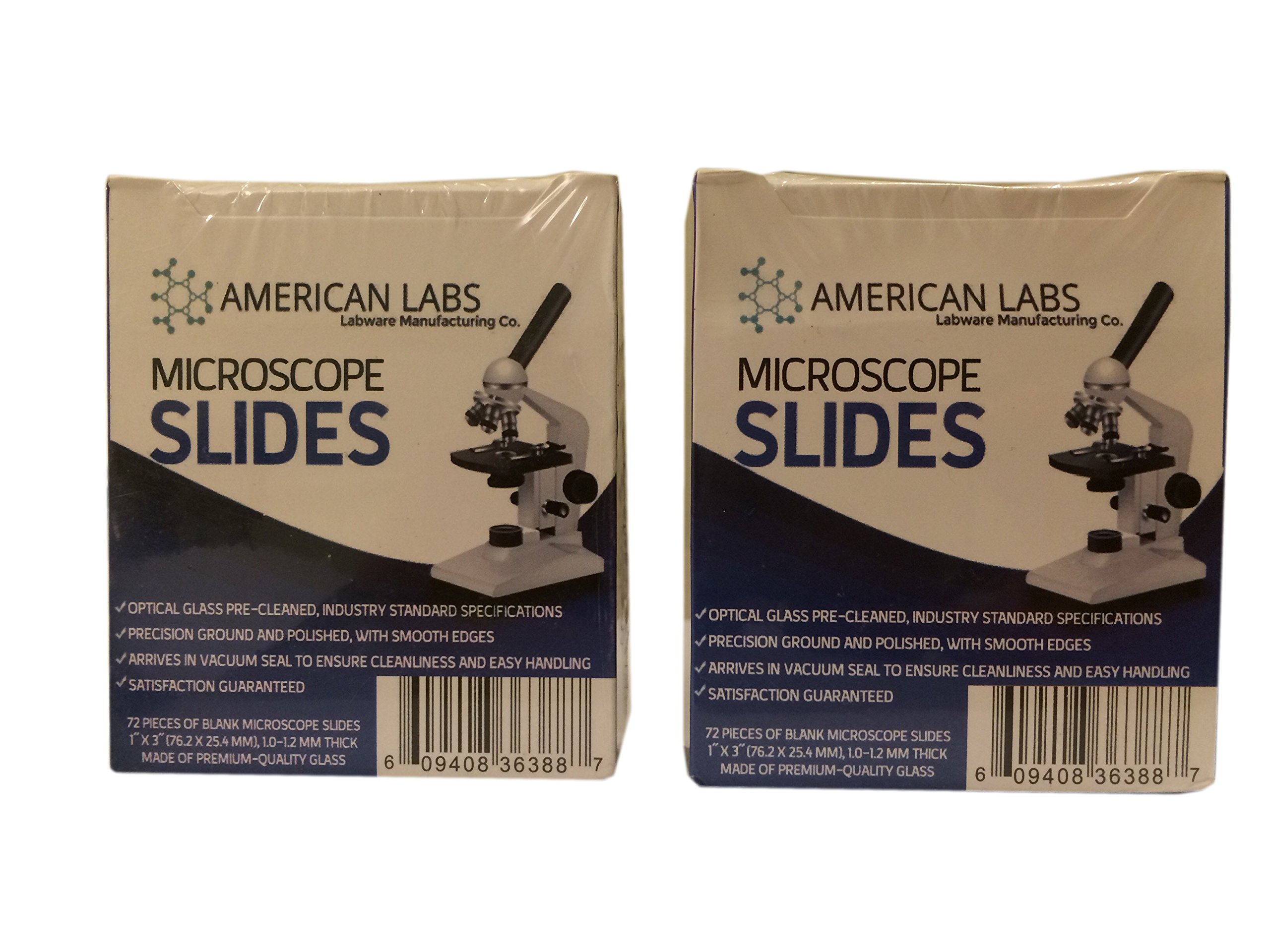 American Labs BS-144P-200S-22-A 144 Blank Microscope Slides and 200 Cover Glass Pre Cleaned - 2 Packs Ground Edges