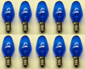 cec industries #7c7/tb/130v (blue) bulbs, 130 v, 7 w, e12 base, c-7 shape (box of 10)