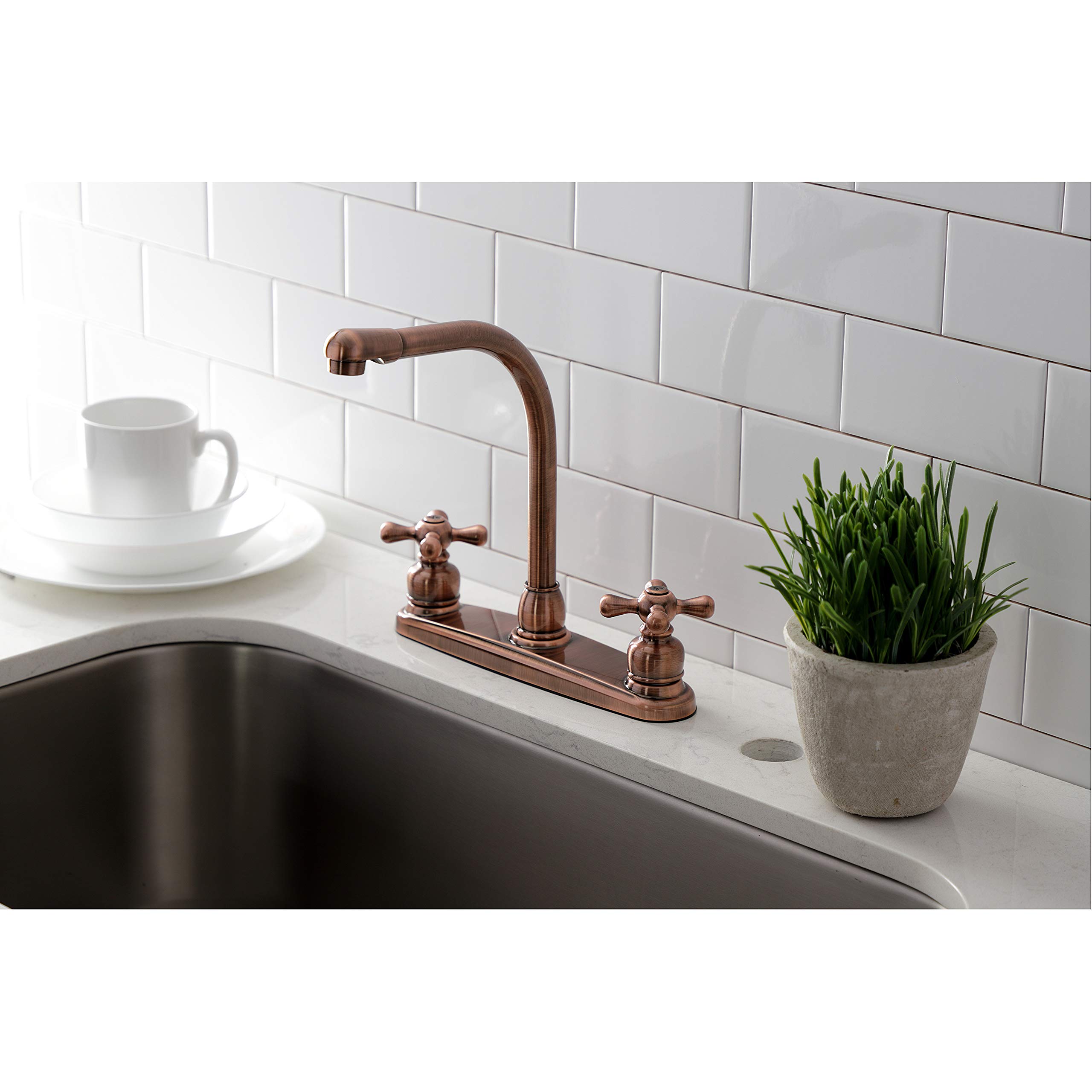 Kingston Brass KB716AXLS Victorian 8" Centerset Kitchen Faucet, Antique Copper