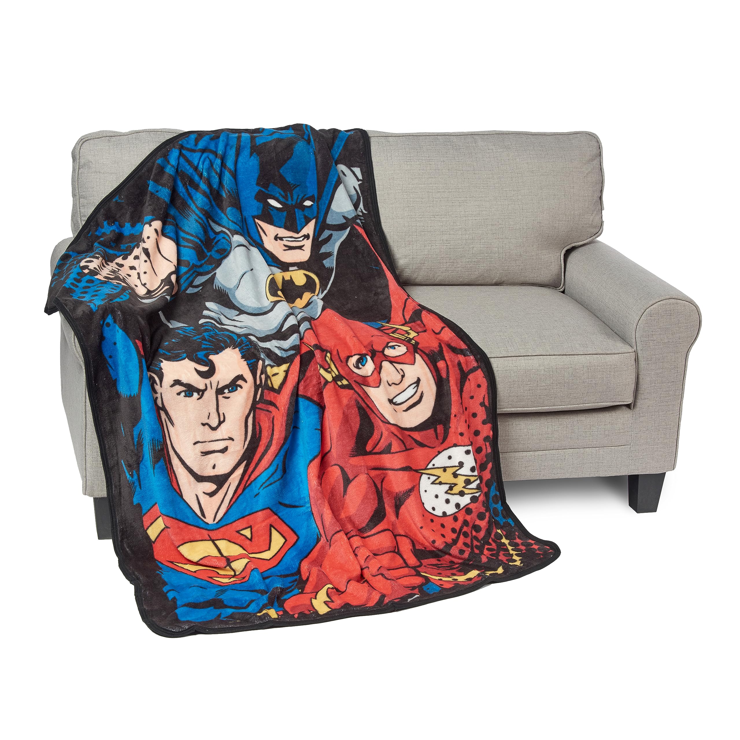 DC Comics Justice, League Trio Micro Raschel Throw Blanket, 46" x 60", Multi Color, 1 Count