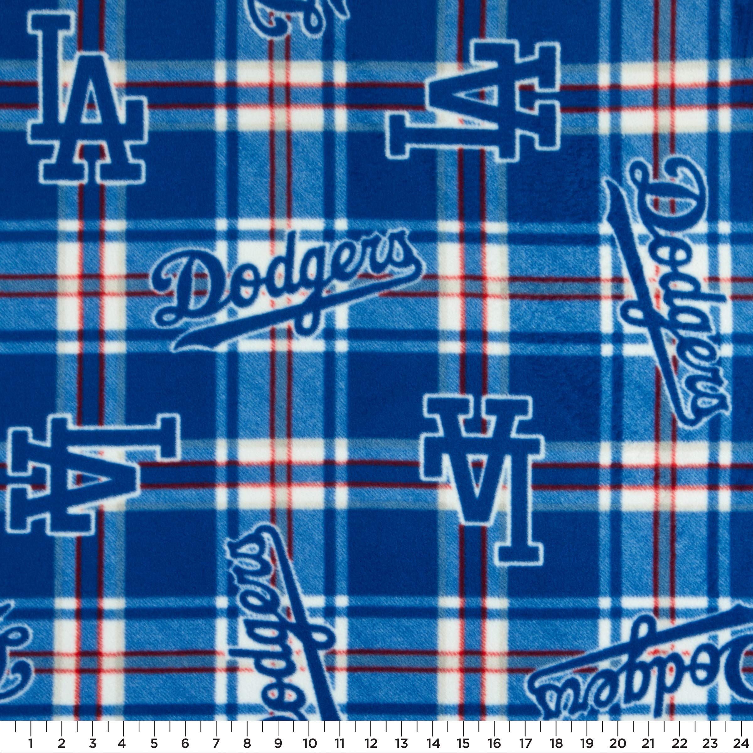 MLB Fleece Los Angeles Dodgers Plaid Blue, Fabric by the Yard