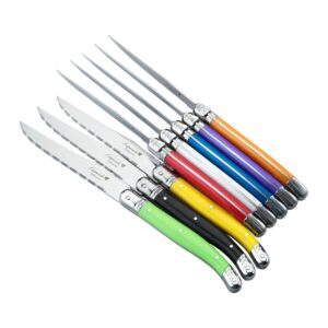 FLYINGCOLORS Laguiole Laguiole Steak Knife Set, Stainless Steel, Multicolor Handle,8 Pieces Multicolor