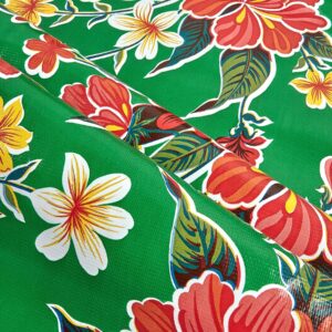 Oil Cloth International Oilcloth Hibiscus Green Fabric By The Yard