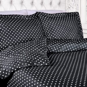 SUPERIOR Cotton Blend Duvet Cover Set, Polka Dot Design, Includes 1 Duvet Cover with Button Closure 1 Pillow Sham, Luxury Bedding, Sateen Weave, Twin, Black