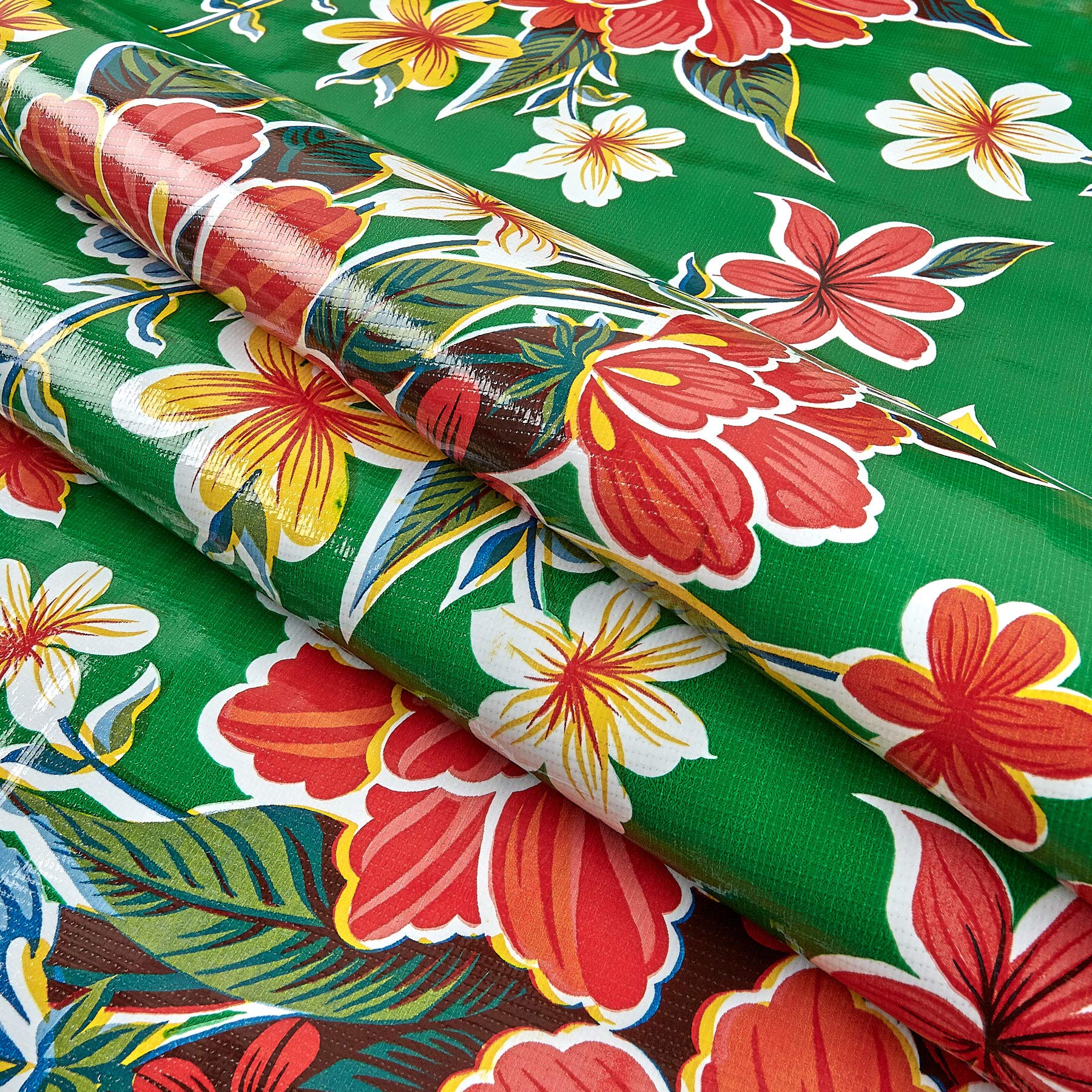 Oil Cloth International Oilcloth Hibiscus Green Fabric By The Yard