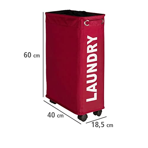 Red Laundry Basket Corno - thin Laundry Hamper with wheels - small space laundry bin - narrow hamper, laundry collector, laundry basket with wheels