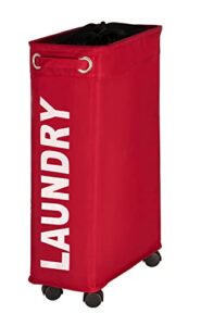 red laundry basket corno - thin laundry hamper with wheels - small space laundry bin - narrow hamper, laundry collector, laundry basket with wheels