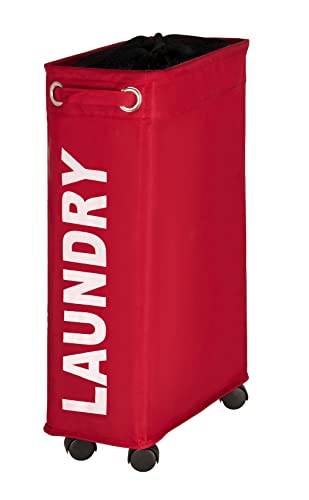 Red Laundry Basket Corno - thin Laundry Hamper with wheels - small space laundry bin - narrow hamper, laundry collector, laundry basket with wheels