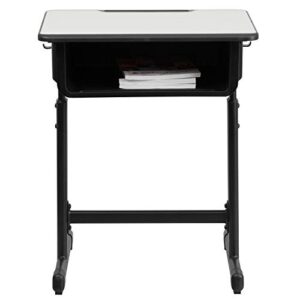 Flash Furniture Billie Open Front Student Desk for Classrooms or Remote Learning, Height Adjust School Desk with Book Box and Bag Hooks, Black/Gray