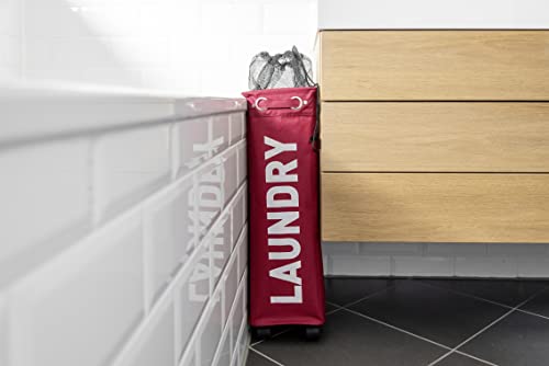 Red Laundry Basket Corno - thin Laundry Hamper with wheels - small space laundry bin - narrow hamper, laundry collector, laundry basket with wheels