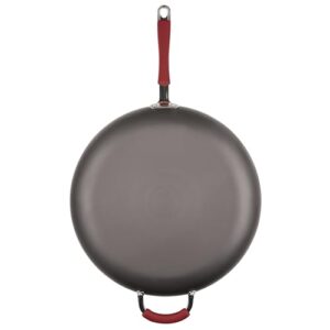 Rachael Ray 87631-T Cucina Hard Anodized Nonstick Skillet with Helper Handle, 14 Inch Frying Pan, Gray/Red