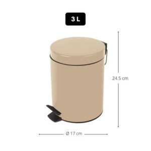 Spirella Cosmetic Bin Sydney Beige Trash Bin Pedal Bin - 3 litres - with Removable Inner bin