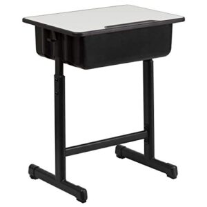 Flash Furniture Billie Open Front Student Desk for Classrooms or Remote Learning, Height Adjust School Desk with Book Box and Bag Hooks, Black/Gray